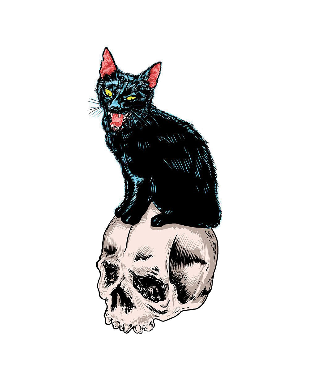 Nevermeow Skull Black Cat Kitten Morbid Dark Death Artsy Cotton T-Shirt