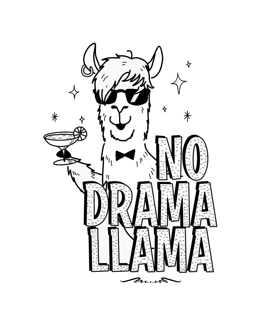 No Drama Llama Funny Animal Humour Pun Cocktail Trendy Cute Design Cotton T-Shirt