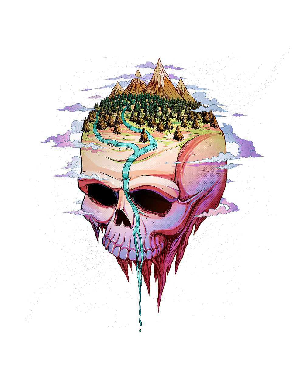 Planet Skull Artsy Outdoors Nature Mountains Dark Design Cotton T-Shirt