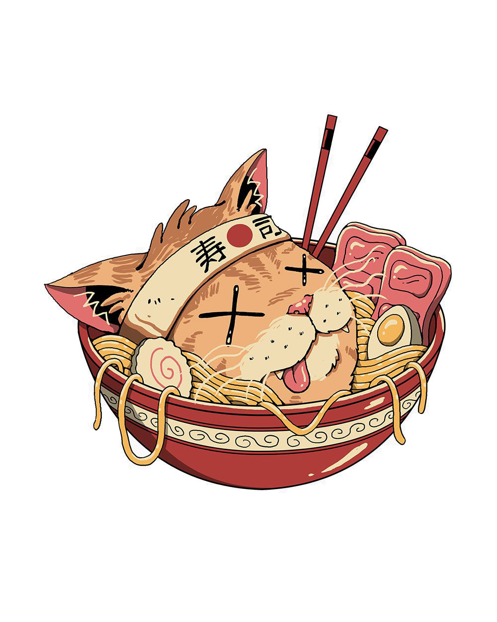 Ramen Catabuki Cat Kitten Dark Humour Noodles Japanese Japan Foodie Cotton T-Shirt