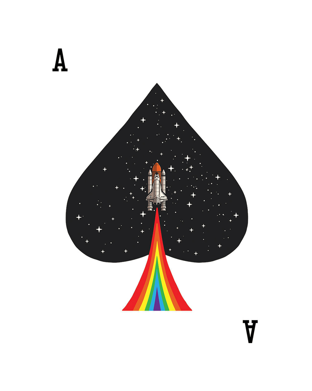 Sp(Ace) Space Shuttle Card Rainbow Astronaut Artsy Rocket Ship Cotton T-Shirt