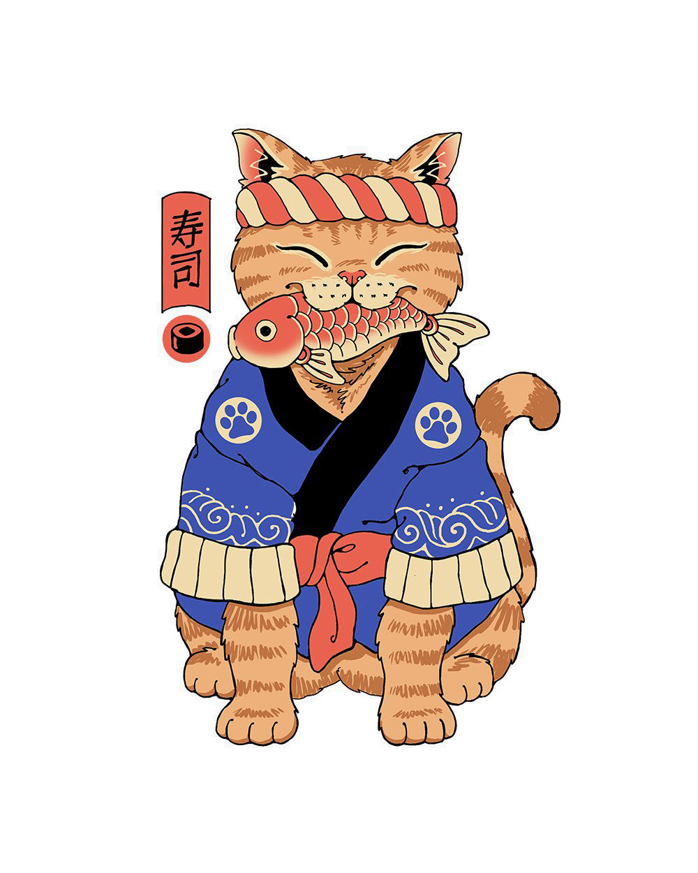 Sushi Cat Meowster Japanese Japan Kitten Fish Food Foodie Cute Animal Artsy Cotton T-Shirt
