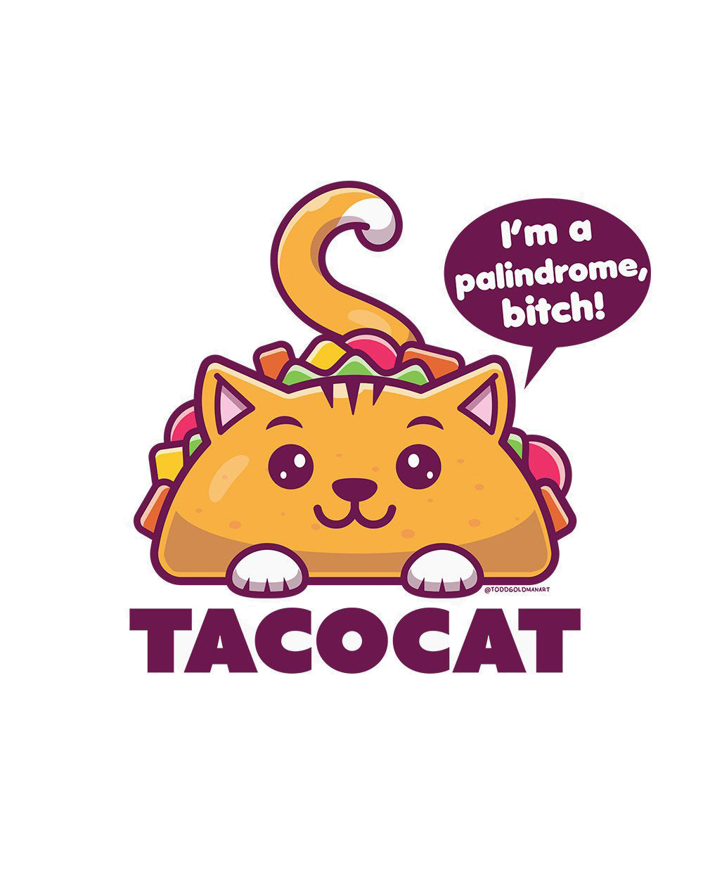 Tacocat Funny Rude Palindrome Cat Kitten Offensive Slogan Cotton T-Shirt