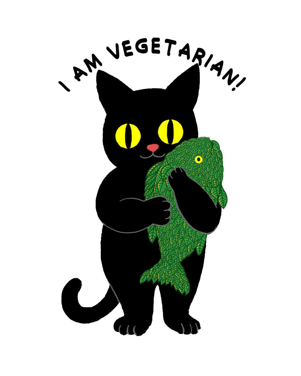 Vegetarian Funny Cat Fish Kitten Food Pet Animal Slogan Humorous Cotton T-Shirt