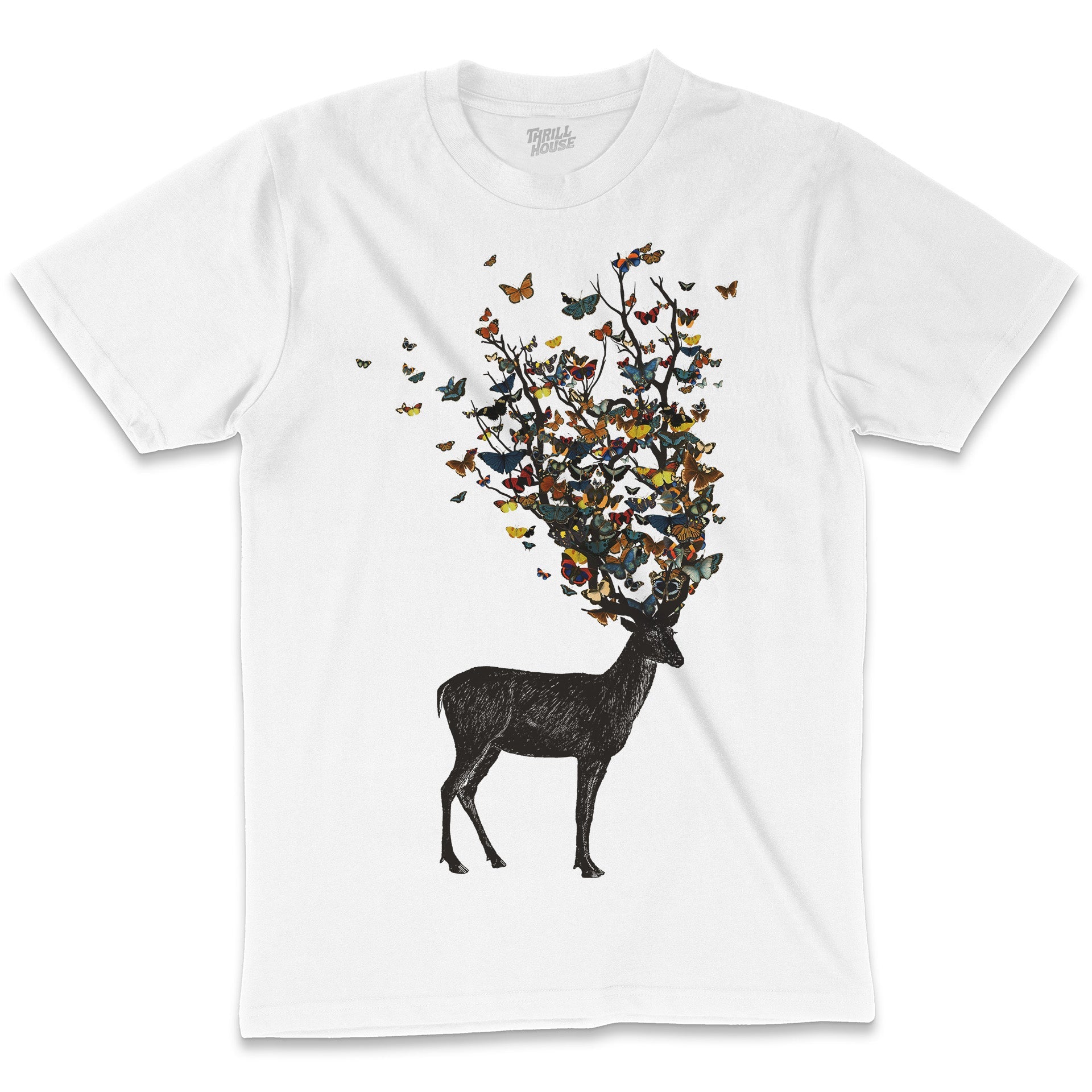 Wild Nature Cool Artistic Animal Flowers Floral Artsy Deer Outdoors Cool Cotton Graphic T-Shirt