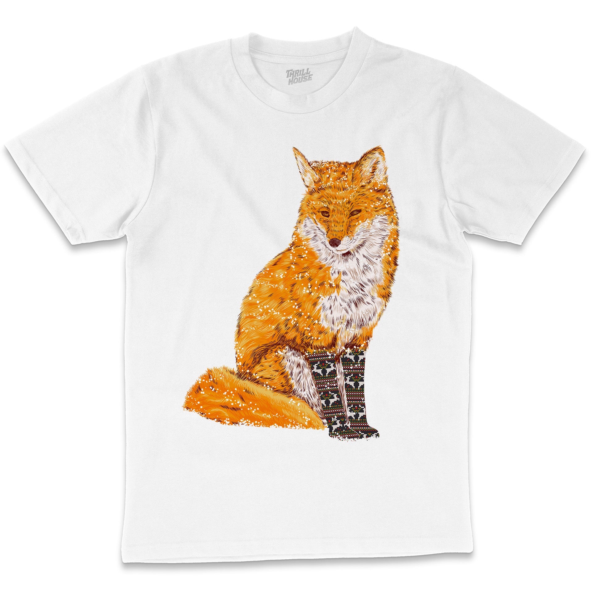 Winter Sock Fox Socks Funny Humorous Artsy Nature Animal Artistic Graphic Cotton T-Shirt