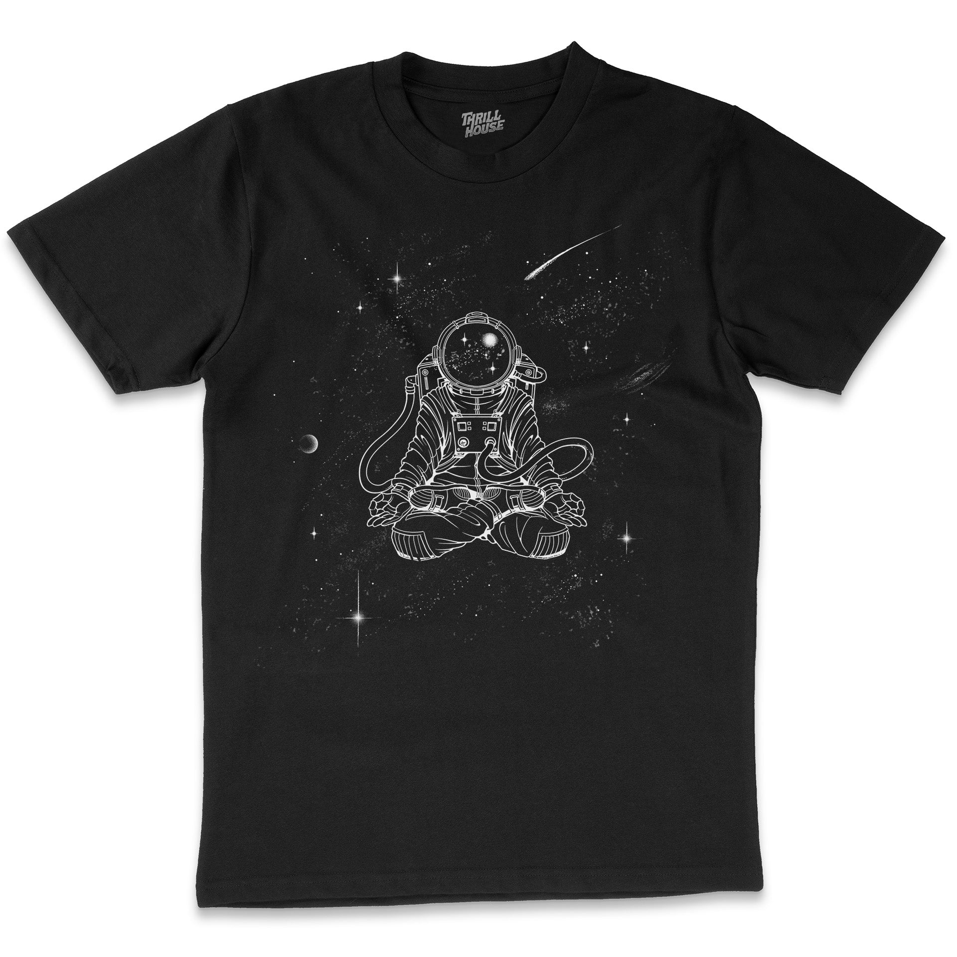 Zen Astronaut Meditation Space Planets Solar System Yoga Serenity Spiritual Cosmos Cotton T-Shirt